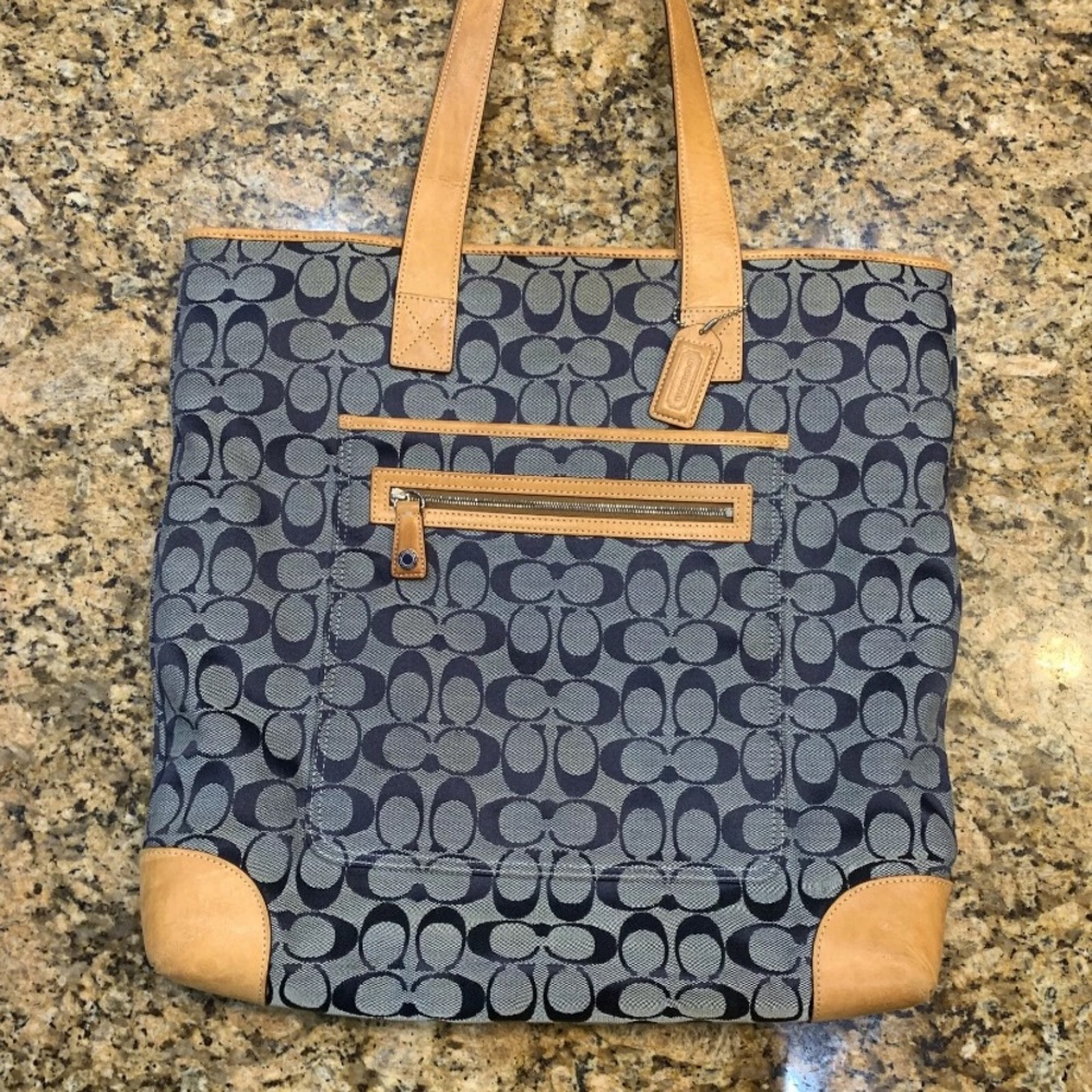 Coach Blue and Tan Tote Bag